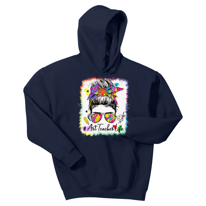 Art Teacher Life Messy Bun 100 Days Of School Cute 100th Day Kids Hoodie