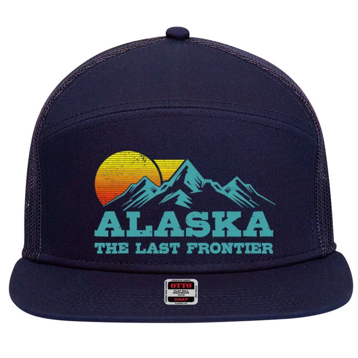 Alaska The Last Frontier Vintage Mountains Sunset Souvenir 7 Panel Mesh Trucker Snapback Hat