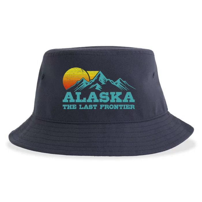 Alaska The Last Frontier Vintage Mountains Sunset Souvenir Sustainable Bucket Hat