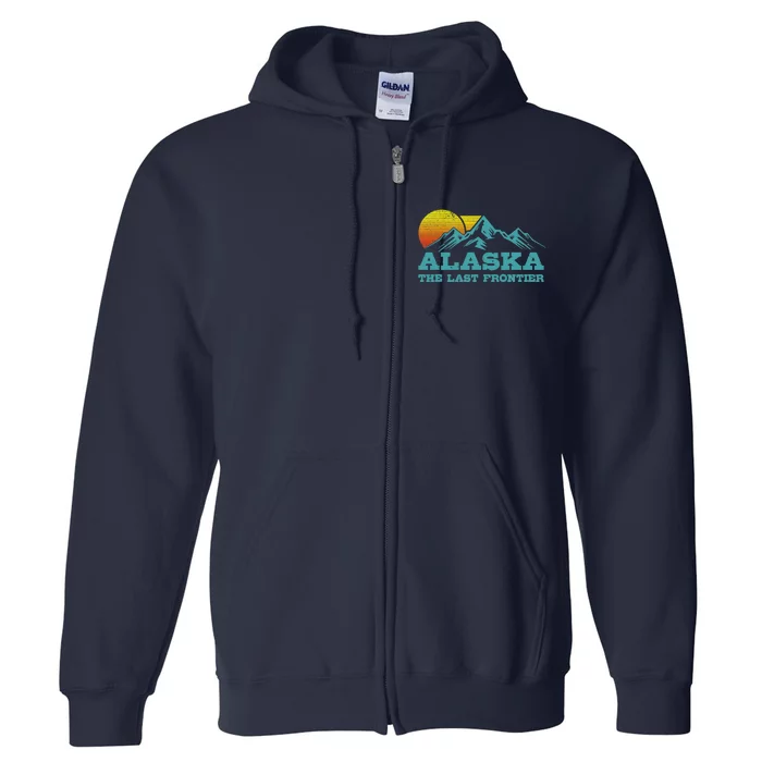 Alaska The Last Frontier Vintage Mountains Sunset Souvenir Full Zip Hoodie