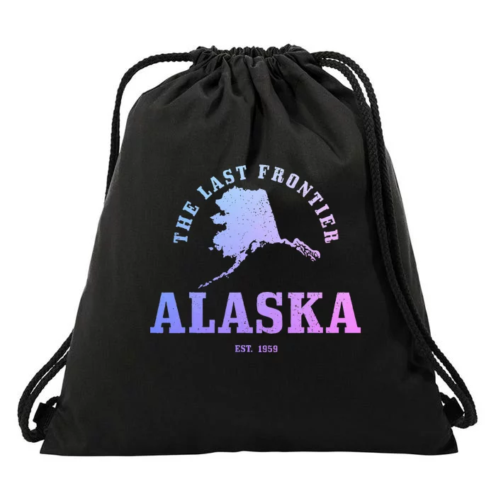 Alaska The Last Frontier State Map Est. 1959 Vintage Drawstring Bag