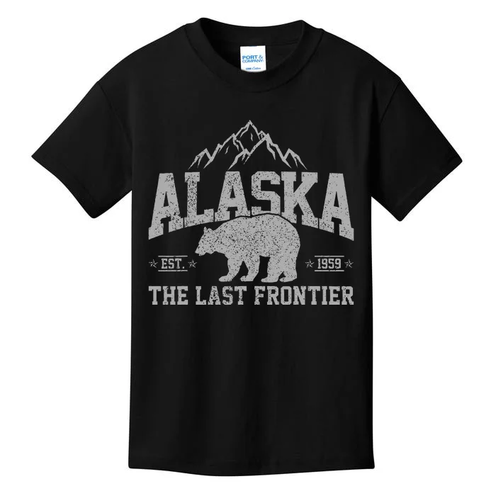 Alaska The Last Frontier Est 1959 Grizzly Bear Mountains Kids T-Shirt