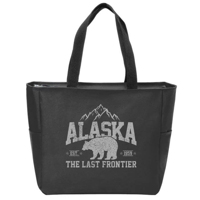 Alaska The Last Frontier Est 1959 Grizzly Bear Mountains Zip Tote Bag