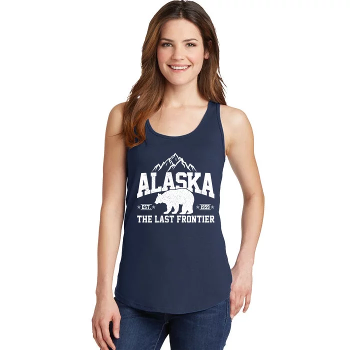 Alaska The Last Frontier EST 1959 Grizzly Bear Mountains Ladies Essential Tank