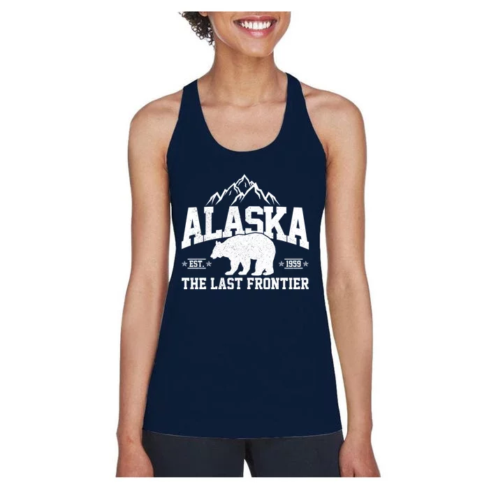 Alaska The Last Frontier EST 1959 Grizzly Bear Mountains Women's Racerback Tank