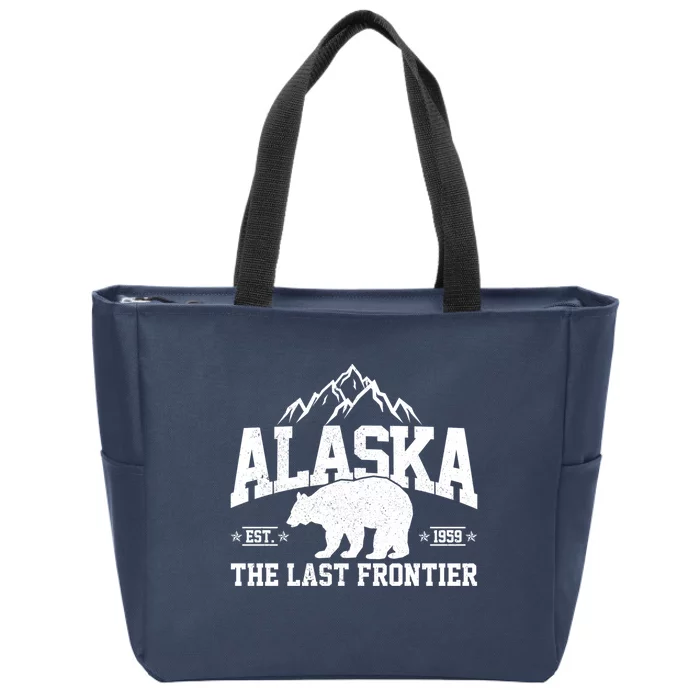 Alaska The Last Frontier EST 1959 Grizzly Bear Mountains Zip Tote Bag