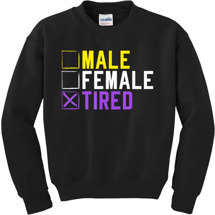 Asexual Transexual Lgbt Pride Gift Tired Non Binary Kids Sweatshirt