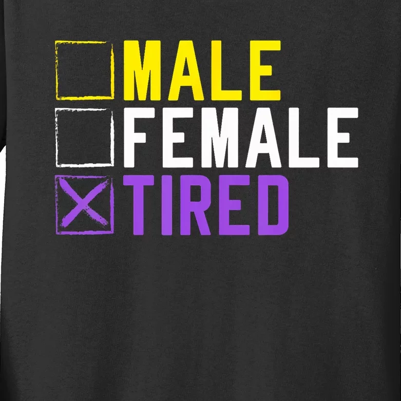 Asexual Transexual Lgbt Pride Gift Tired Non Binary Kids Long Sleeve Shirt