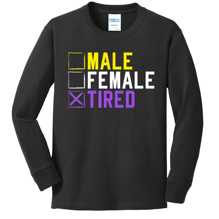 Asexual Transexual Lgbt Pride Gift Tired Non Binary Kids Long Sleeve Shirt