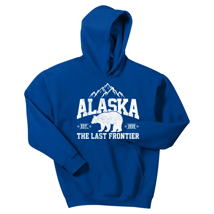 Alaska The Last Frontier Est 1959 Grizzly Bear Mountains Cool Gift Kids Hoodie