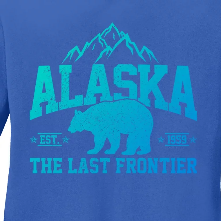 Alaska The Last Frontier Est 1959 Grizzly Bear Mountains Cool Gift Ladies Long Sleeve Shirt