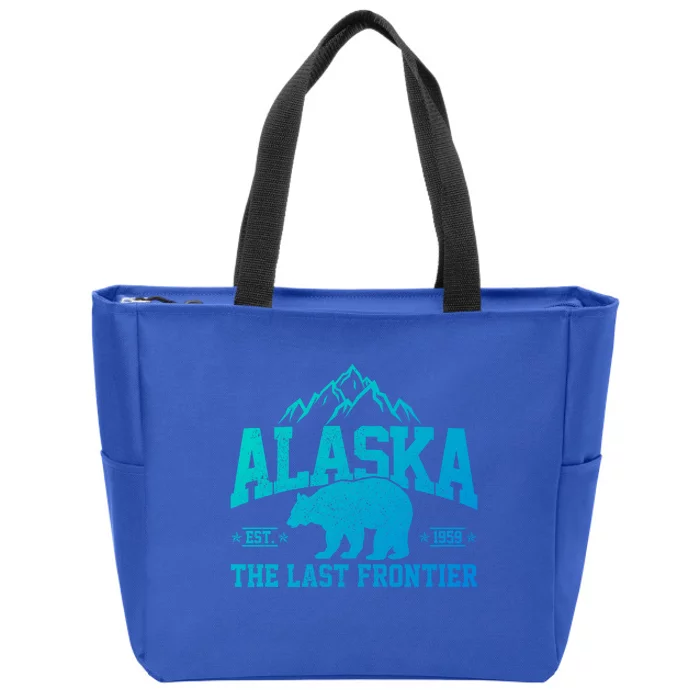 Alaska The Last Frontier Est 1959 Grizzly Bear Mountains Cool Gift Zip Tote Bag