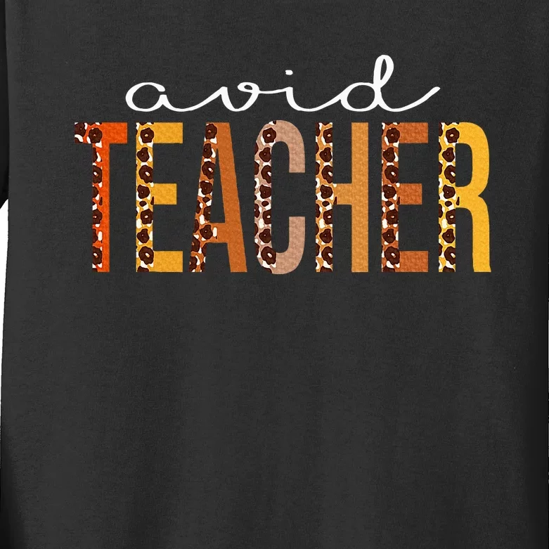 Avid Teacher Leopard Squad Cute Fall Autumn Thanksgiving Kids Long Sleeve Shirt