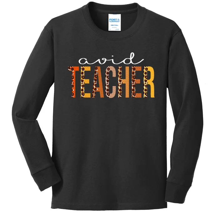 Avid Teacher Leopard Squad Cute Fall Autumn Thanksgiving Kids Long Sleeve Shirt