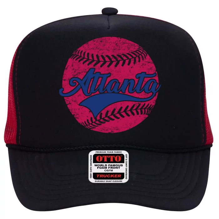 Atlanta Vintage Baseball Fan High Crown Mesh Trucker Hat