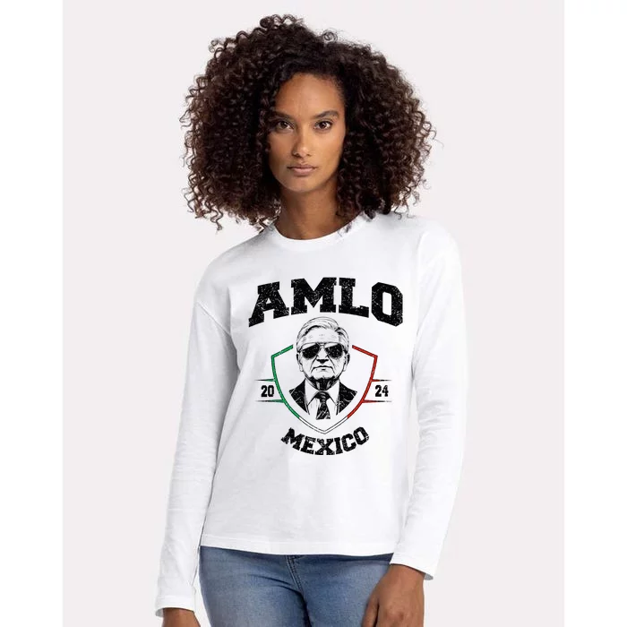 Amlo Tricolor Mexican Flag Mexican President 2024 Womens Cotton Relaxed Long Sleeve T-Shirt