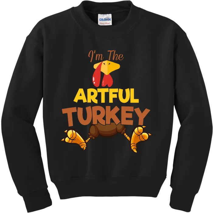 Artful Turkey Matching Family Group Thanksgiving Gifts Kids Sweatshirt