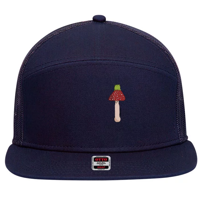 A Toadstool Mushroom With A Little Friend 7 Panel Mesh Trucker Snapback Hat