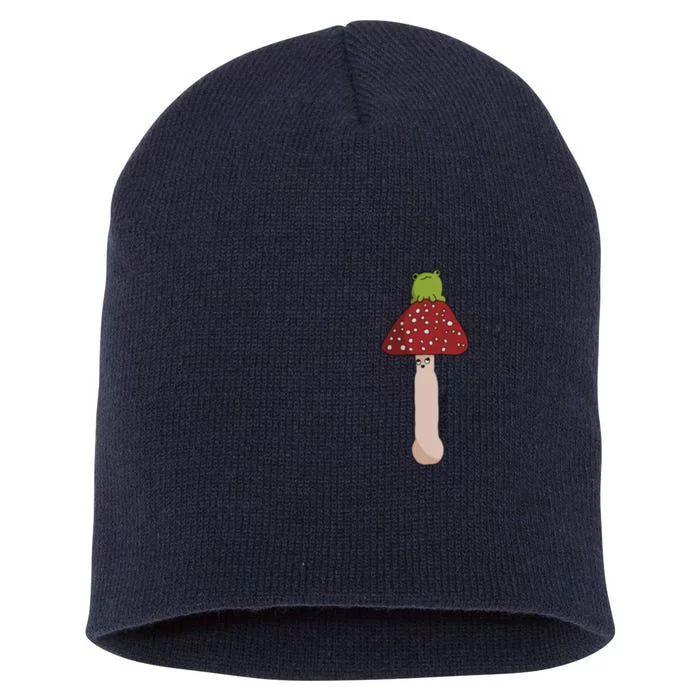 A Toadstool Mushroom With A Little Friend Short Acrylic Beanie