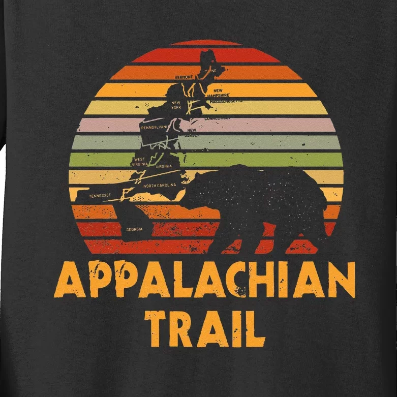 Appalachian Trail Map With Bear Kids Long Sleeve Shirt