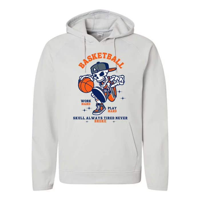 Always Tired Never Brokes Skull Basketball Performance Fleece Hoodie