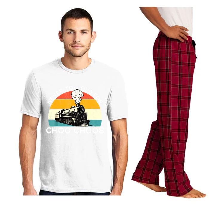 Adult Train Never Too Old For Choo Choos Retro Locomotive Pajama Set