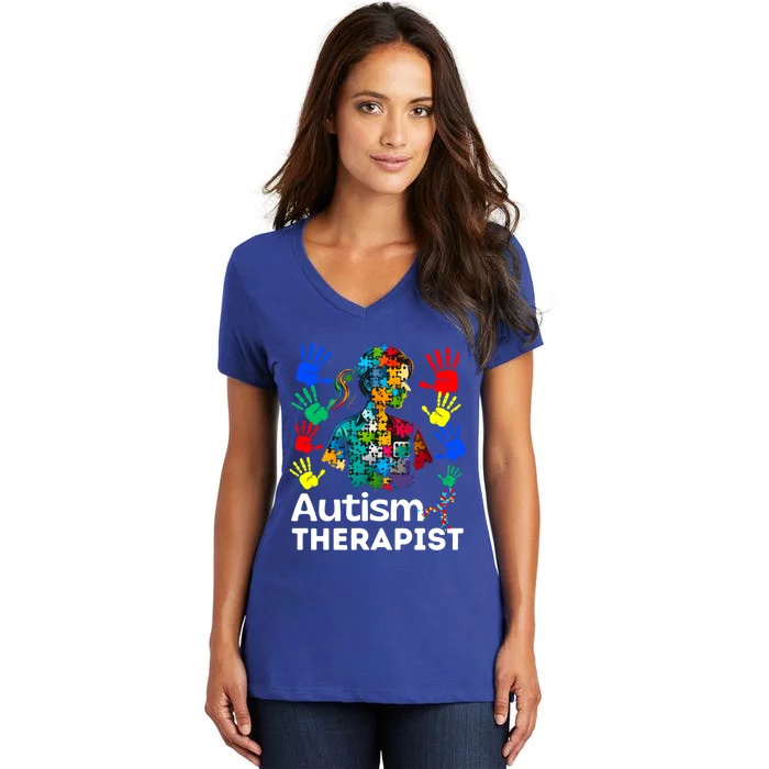 Autism Therapist Navigating Autism T Autism Counseling T Gift Women's V-Neck T-Shirt