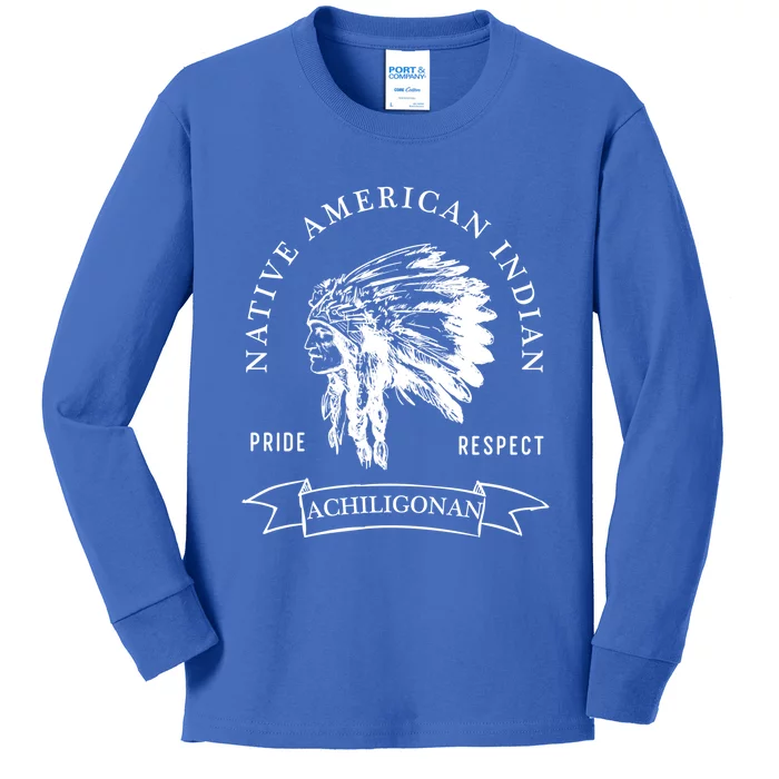 Achiligonan Tribe Native American Indian Pride Respect Darke Gift Kids Long Sleeve Shirt