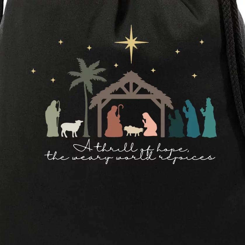 A Thrill Of Hope The Weary World Rejoices Christian Christmas Drawstring Bag