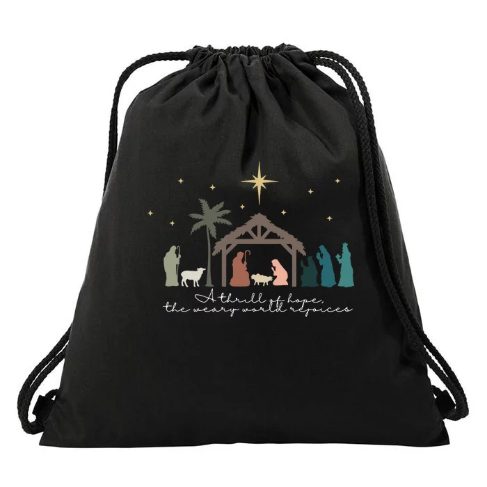 A Thrill Of Hope The Weary World Rejoices Christian Christmas Drawstring Bag