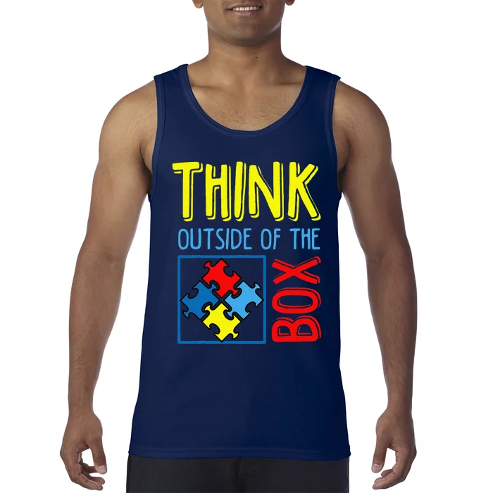 Autism Think Outside The Box Awareness Support Tank Top