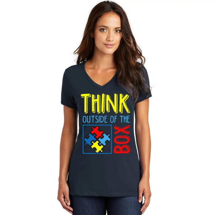 Autism Think Outside The Box Awareness Support Women's V-Neck T-Shirt