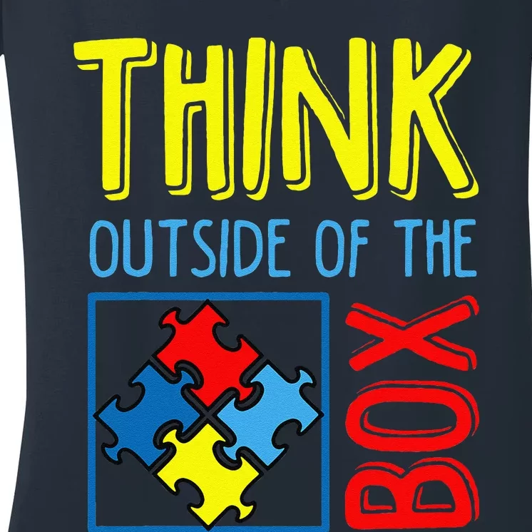 Autism Think Outside The Box Awareness Support Women's V-Neck T-Shirt