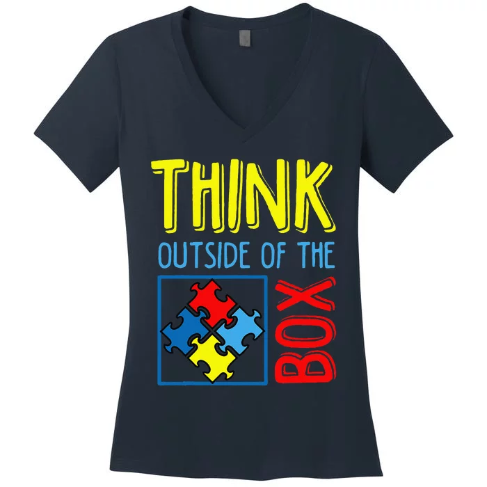 Autism Think Outside The Box Awareness Support Women's V-Neck T-Shirt