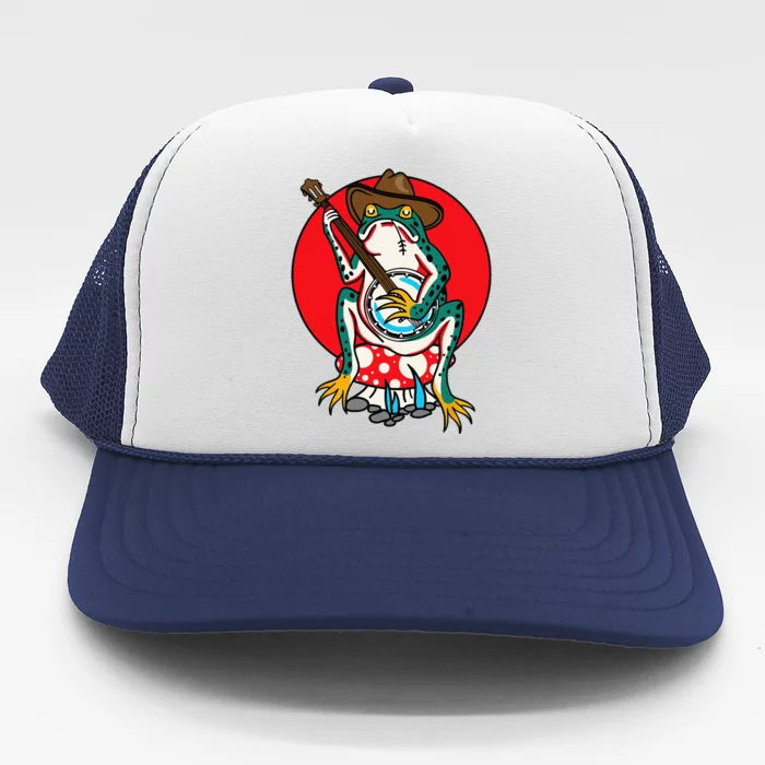 American Traditional Old School Tattoo Flash Frog Banjo Trucker Hat