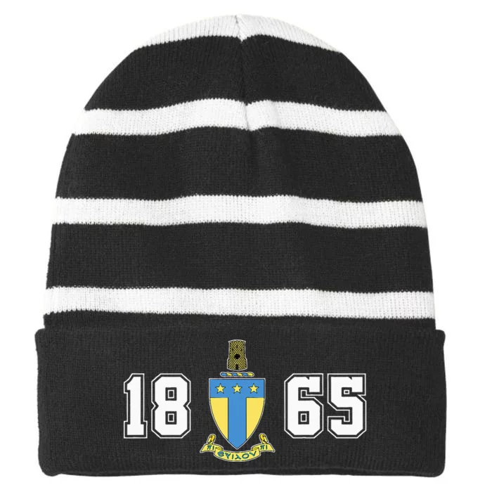 Alpha Tau Omega 1865 Coat Of Arms Fraternity Ato Greek Striped Beanie with Solid Band