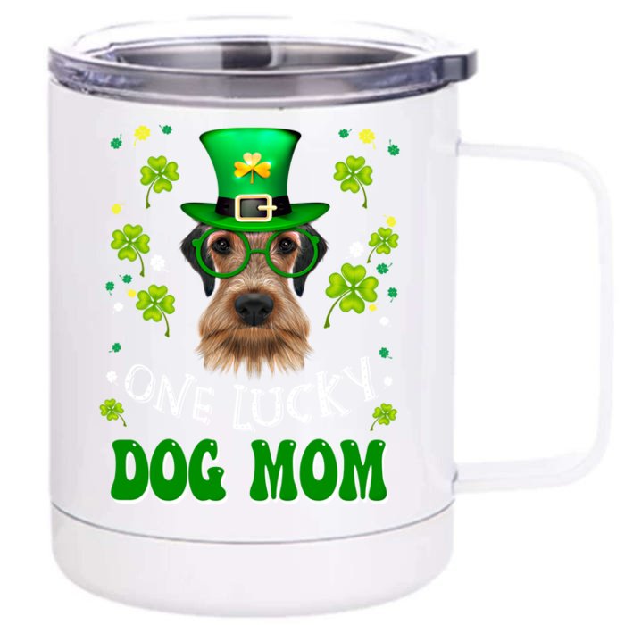 Airedale Terrier One Lucky Dog Mom Funny St Patrick's Day Gift Front & Back 12oz Stainless Steel Tumbler Cup