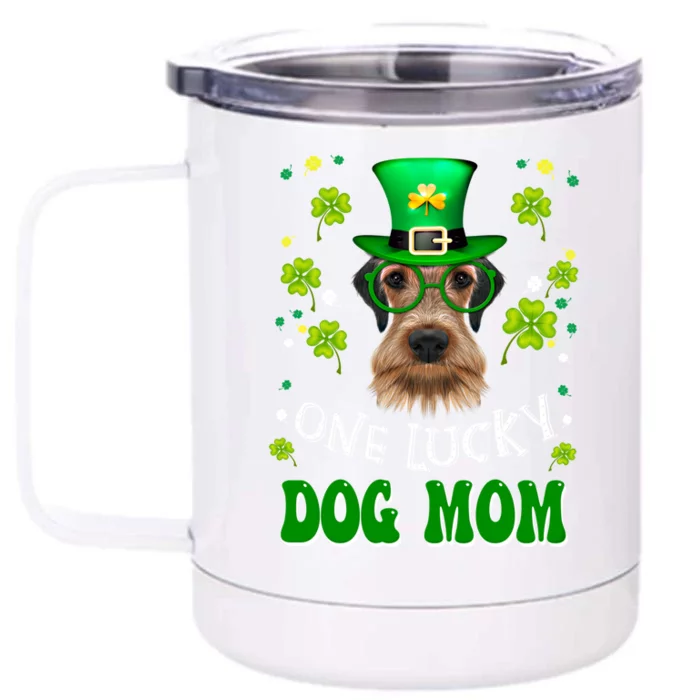 Airedale Terrier One Lucky Dog Mom Funny St Patrick's Day Gift Front & Back 12oz Stainless Steel Tumbler Cup