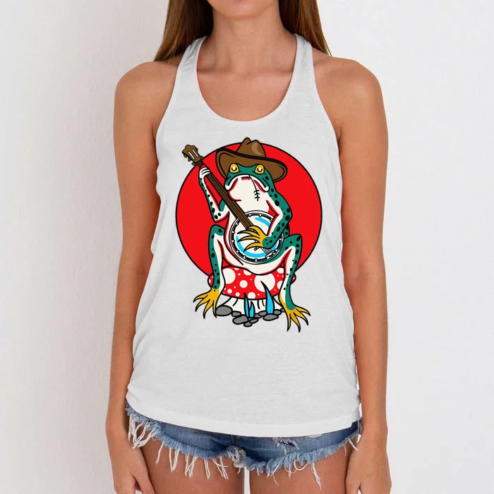 American Traditional Old School Tattoo Flash Frog Banjo Women's Knotted Racerback Tank