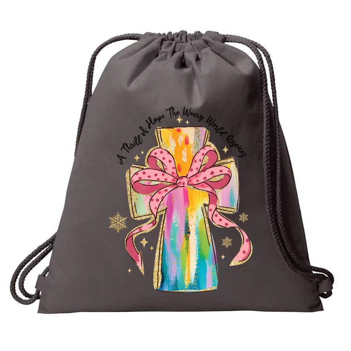 A Thrill Of Hope The Weary World Rejoices Christmas Christian Cross Drawstring Bag