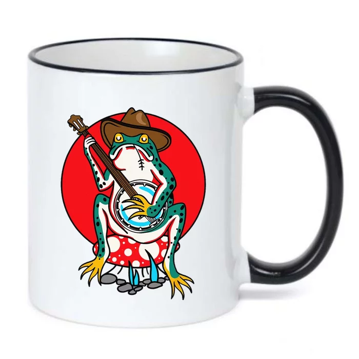 American Traditional Old School Tattoo Flash Frog Banjo Black Color Changing Mug