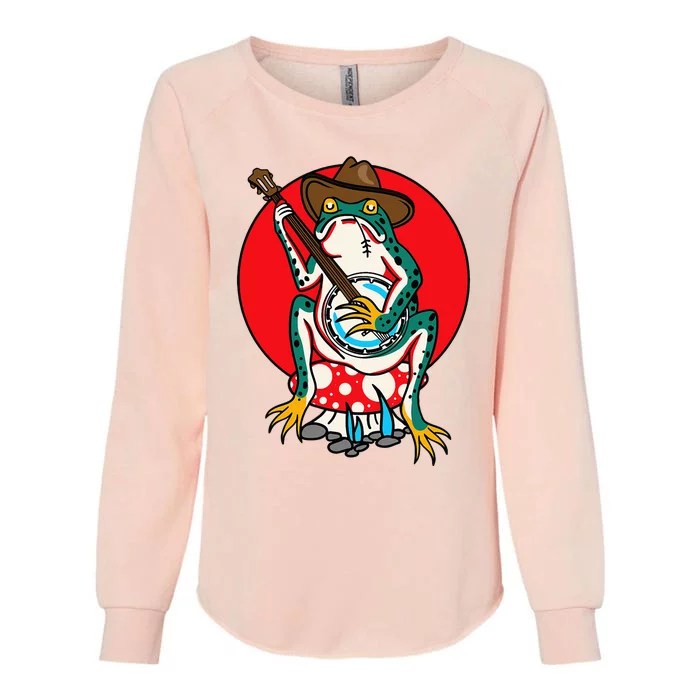 American Traditional Old School Tattoo Flash Frog Banjo Womens California Wash Sweatshirt