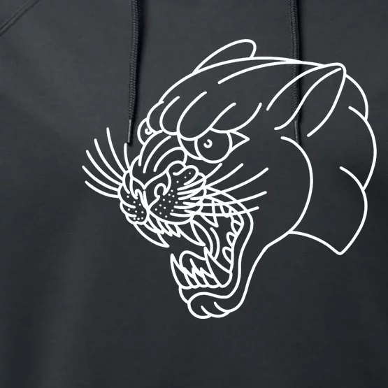 American Traditional Panther Head Outline Tattoo Performance Fleece Hoodie