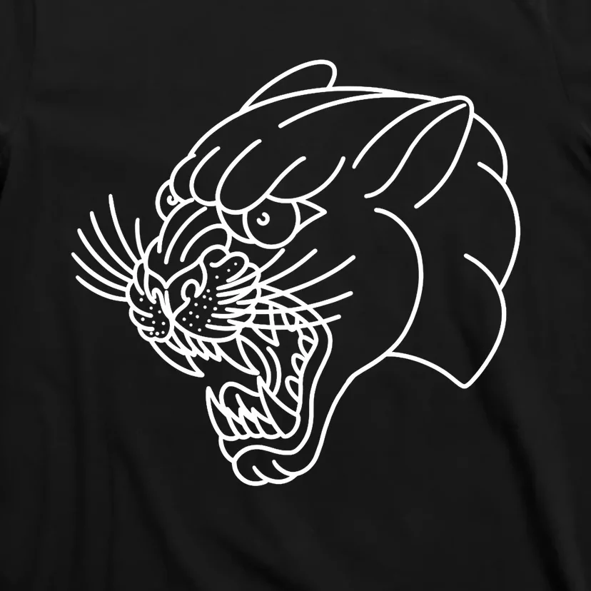 American Traditional Panther Head Outline Tattoo T-Shirt