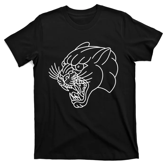 American Traditional Panther Head Outline Tattoo T-Shirt