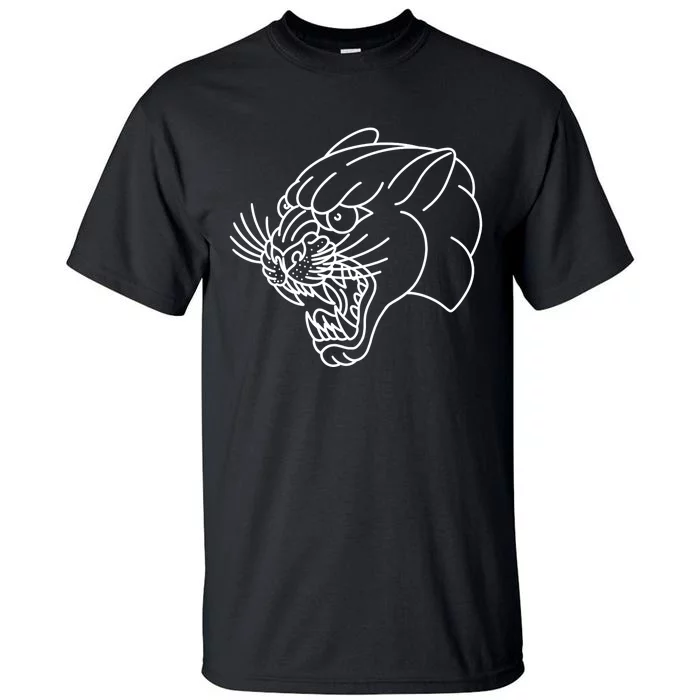 American Traditional Panther Head Outline Tattoo Tall T-Shirt