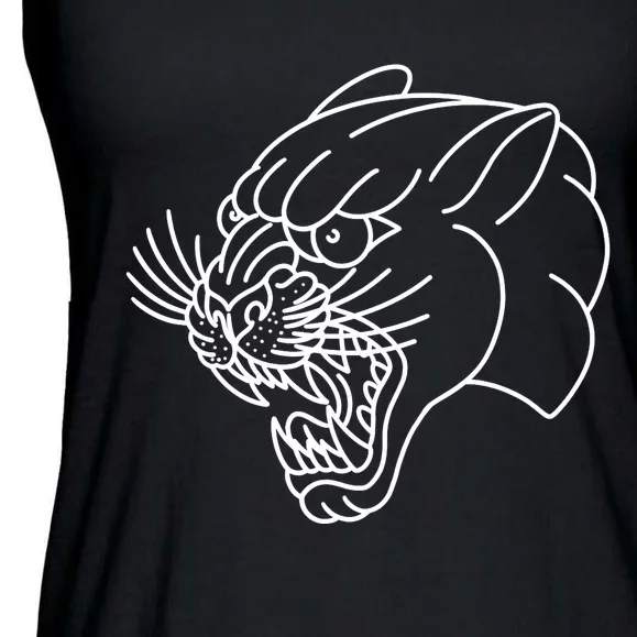 American Traditional Panther Head Outline Tattoo Ladies Essential Flowy Tank