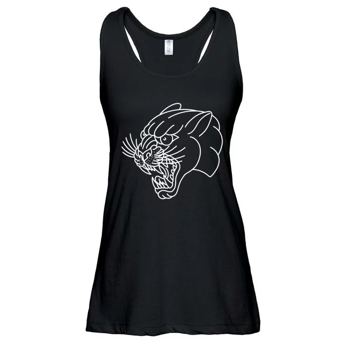 American Traditional Panther Head Outline Tattoo Ladies Essential Flowy Tank