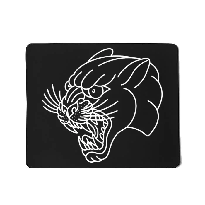 American Traditional Panther Head Outline Tattoo Mousepad