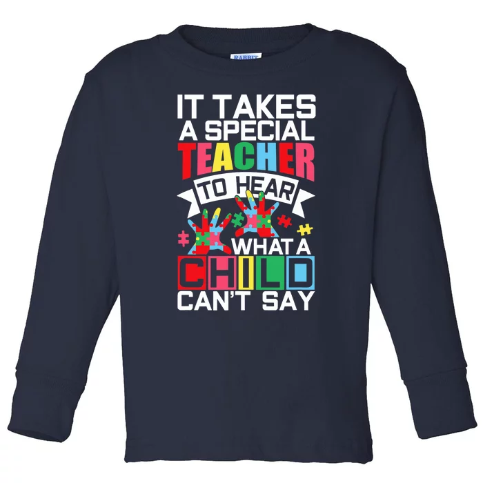 Autism Teacher Puzzle Piece Special Child Wo Autistic Toddler Long Sleeve Shirt